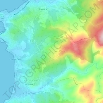 Carte topographique Alzone, altitude, relief