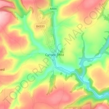 Carte topographique Cynwyl Elfed, altitude, relief