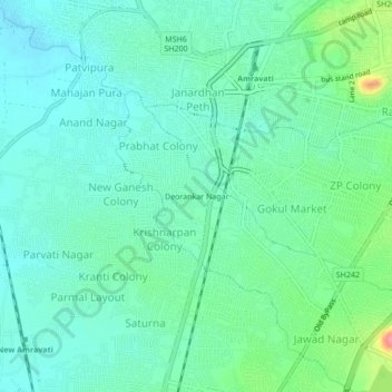 Carte topographique Deorankar Nagar, altitude, relief