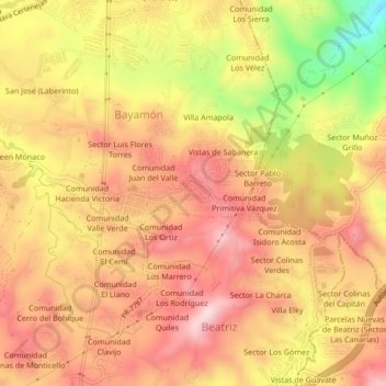 Carte topographique Estancias de Cidra, altitude, relief