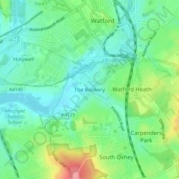 Carte topographique The Rookery, altitude, relief