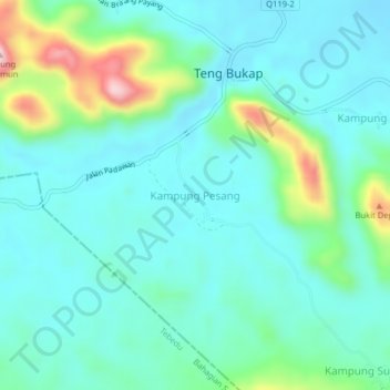 Carte topographique Kampung Pesang, altitude, relief