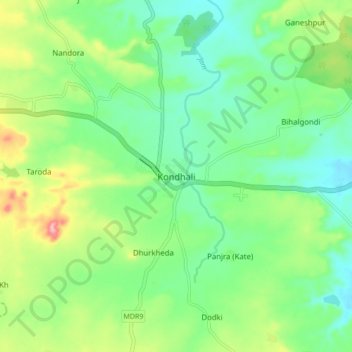 Carte topographique Kondhali, altitude, relief
