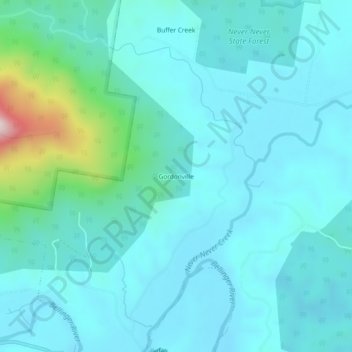 Carte topographique Gordonville, altitude, relief