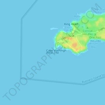 Carte topographique West End, altitude, relief