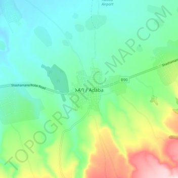 Carte topographique Adaba, altitude, relief