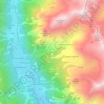 Carte topographique Cialfrezzo Inferiore, altitude, relief