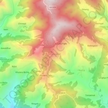 Carte topographique Dhumakot, altitude, relief