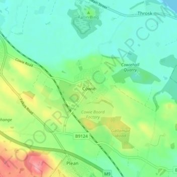 Carte topographique Cowie, altitude, relief