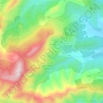 Carte topographique Olivo, altitude, relief