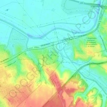 Carte topographique Giardino di Roma, altitude, relief