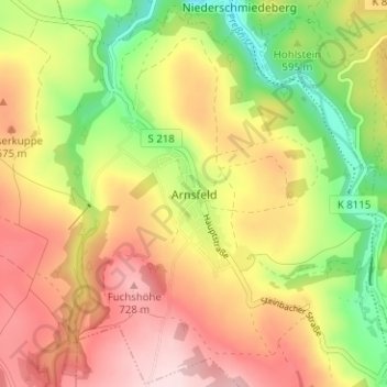 Carte topographique Arnsfeld, altitude, relief