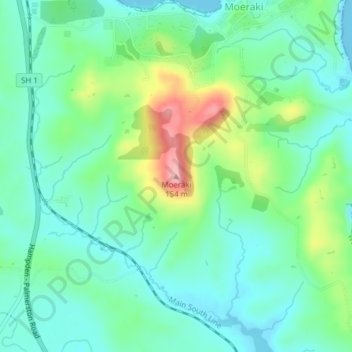 Carte topographique Moeraki, altitude, relief