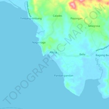 Carte topographique Alicia, altitude, relief