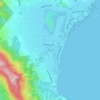 Carte topographique Chaweng, altitude, relief