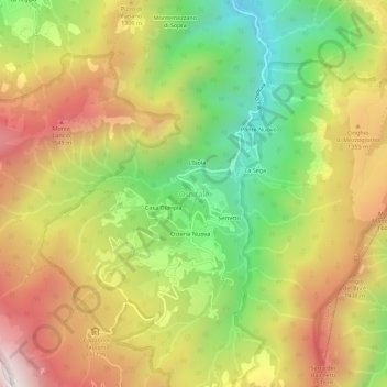 Carte topographique Ospitale, altitude, relief
