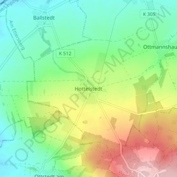 Carte topographique Hottelstedt, altitude, relief
