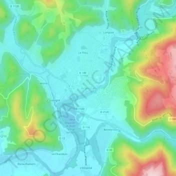 Carte topographique Argentat, altitude, relief