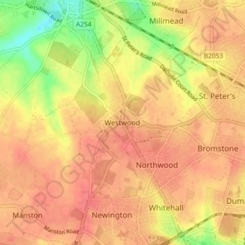 Carte topographique Westwood, altitude, relief