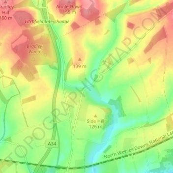 Carte topographique Cole Henley, altitude, relief