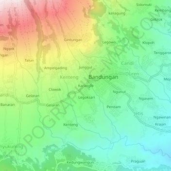 Carte topographique Karanglo, altitude, relief