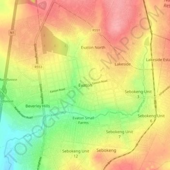 Carte topographique Evaton, altitude, relief