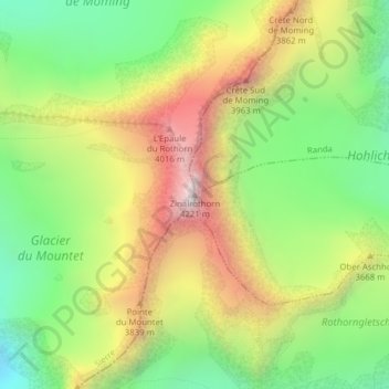 Carte topographique Zinalrothorn, altitude, relief