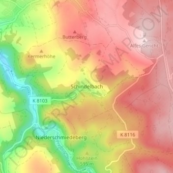 Carte topographique Schindelbach, altitude, relief