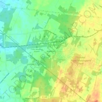 Carte topographique Jamestown, altitude, relief