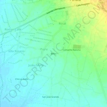 Carte topographique Belzu, altitude, relief