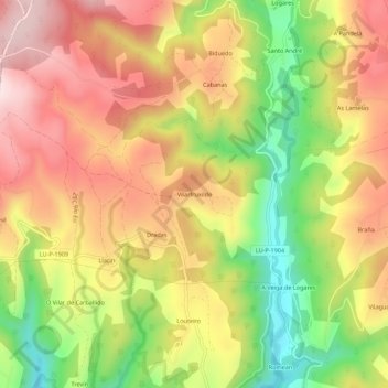 Carte topographique Vilarfruxilde, altitude, relief