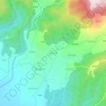 Carte topographique Gharoh, altitude, relief