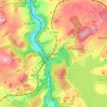 Carte topographique Jocketa, altitude, relief