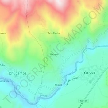 Carte topographique Hupana, altitude, relief