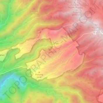 Carte topographique Ngadas, altitude, relief