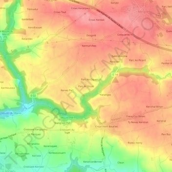 Carte topographique Parc Ar Gloan, altitude, relief