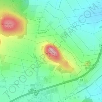 Carte topographique Odenberg, altitude, relief