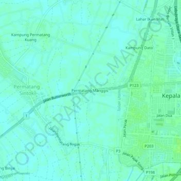 Carte topographique Permatang Manggis, altitude, relief