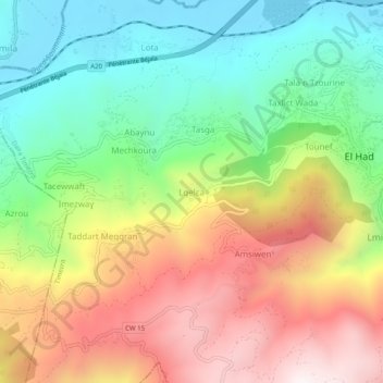 Carte topographique El Kalaa, altitude, relief