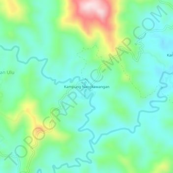 Carte topographique Kampung Nangkawangan, altitude, relief