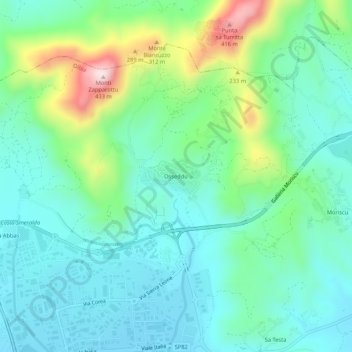 Carte topographique Villaggio Olbia 2, altitude, relief