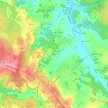 Carte topographique Villars, altitude, relief