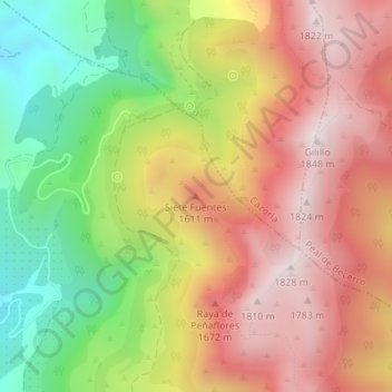 Carte topographique Siete Fuentes, altitude, relief