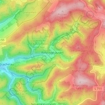 Carte topographique Rehringhausen, altitude, relief