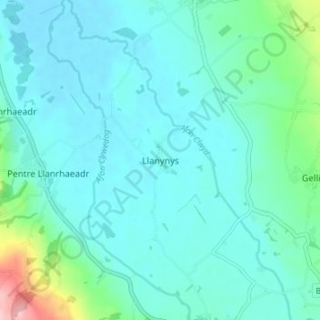 Carte topographique Llanynys, altitude, relief