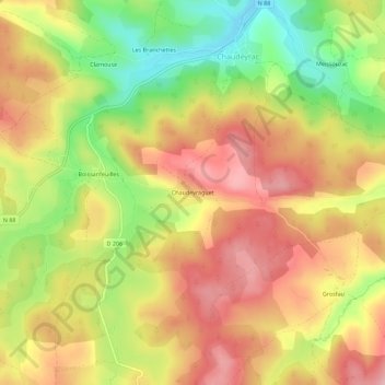 Carte topographique Chaudeyraguet, altitude, relief