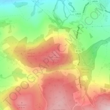 Carte topographique Montpelier Hill, altitude, relief