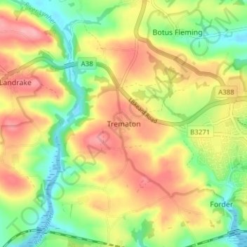 Carte topographique Trematon, altitude, relief