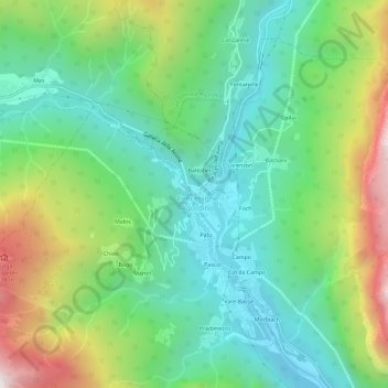 Carte topographique I Coi, altitude, relief