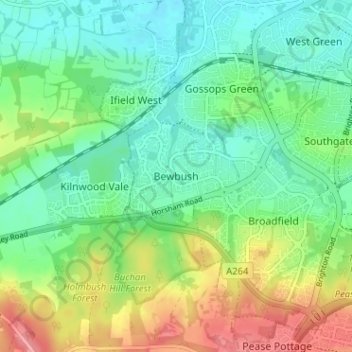 Carte topographique Bewbush, altitude, relief
